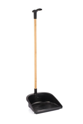 Urbn-Living Black Height Long Handled Bamboo Tube Floor Dust Pan & Broom Brush Set Upright Sweeper 73Cm