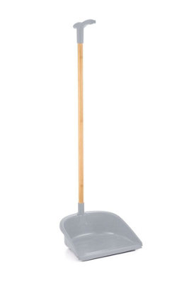 Urbn-Living 73Cm Height Long Handled Bamboo Tube Floor Dust Pan & Broom Brush Set Upright Sweeper Grey