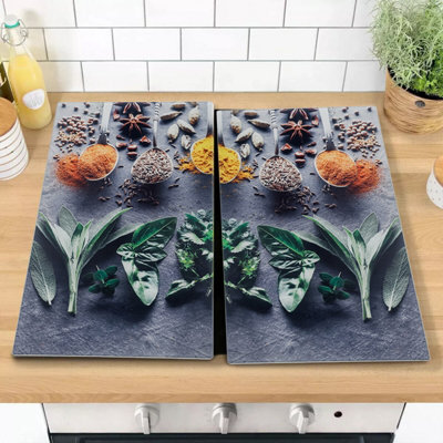 Urbn-Chef Urbnchecf 52Cm Width 2Pcs 2 Pcs Universal Spice Design Glass Stove Hob Cover Cutting Chopping Boards Worktop Protectors from B&Q