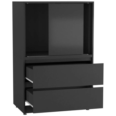 Urbn-Living Urbnliving 120Cm Height 2 Door 2 Drawer Side Cabinet Unit Cupboard Drawer Storage Home Office FurnitureBlack from B&Q