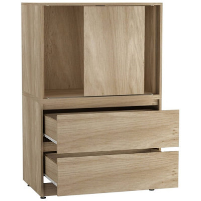 Urbn-Living Urbnliving 120Cm Height 2 Door 2 Drawer Side Cabinet Unit Cupboard Drawer Storage Home Office FurnitureOak from B&Q