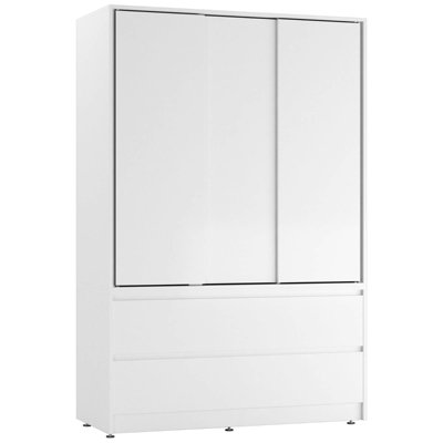 Urbn-Living Urbnliving 180Cm Height White Carcass 3 Sliding White Door With 4 White Drawer Wardrobe Clothes Storage Hanging Rail Bedroom from B&Q