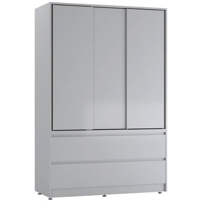 Urbn-Living Urbnliving 180Cm Height Grey Carcass 3 Sliding Grey Door With 4 Grey Drawer Wardrobe Clothes Storage Hanging Rail Bedroom from B&Q