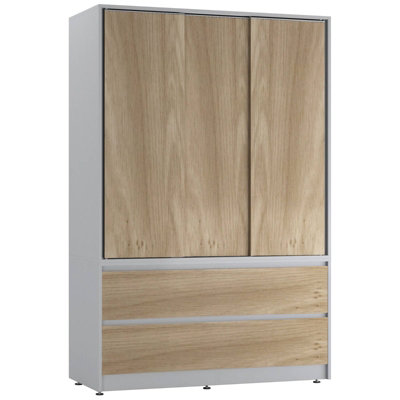 Urbn-Living Urbnliving 180Cm Height Grey Carcass 3 Sliding Oak Door With 4 Oak Drawer Wardrobe Clothes Storage Hanging Rail Bedroom from B&Q