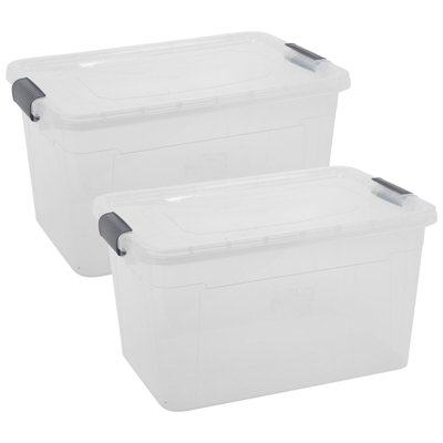 URBNLIVING Clear Plastic Storage Box with Secure Click-Lock Lid, Stackable & Durable Rectangular Crates for Home, Office, Bedroom or Garage, Transparent Design, Ideal for Clothes, Toys, Tools - Image 3