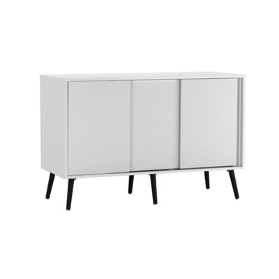 Urbn-Living 3-Door Sliding Cabinet Sideboard Carcass With Doors Storage Organiser Home Cupboard Wooden Legs White/Black