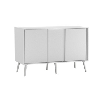 Urbn-Living 3-Door Sliding Cabinet Sideboard Carcass With Doors Storage Organiser Home Cupboard Wooden Legs White