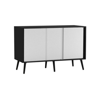Urbn-Living 3-Door Sliding Cabinet Sideboard Carcass With Doors Storage Organiser Home Cupboard Wooden Legs Black/White