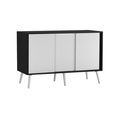 Urbn-Living 3-Door Sliding Cabinet Sideboard Carcass With Doors Storage Organiser Home Cupboard Wooden Legs Black/White
