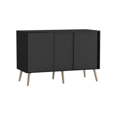 Urbn-Living 3-Door Sliding Cabinet Sideboard Carcass With Doors Storage Organiser Home Cupboard Beech Wooden Legs Black