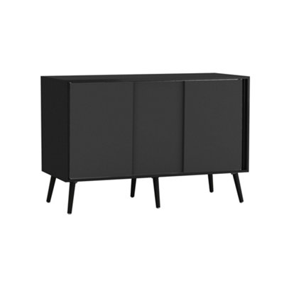 Urbn-Living 3-Door Sliding Cabinet Sideboard Carcass With Doors Storage Organiser Home Cupboard Wooden Legs Black