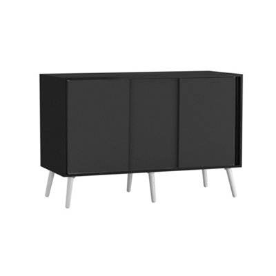 Urbn-Living 3-Door Sliding Cabinet Sideboard Carcass With Doors Storage Organiser Home Cupboard Wooden Legs Black/White