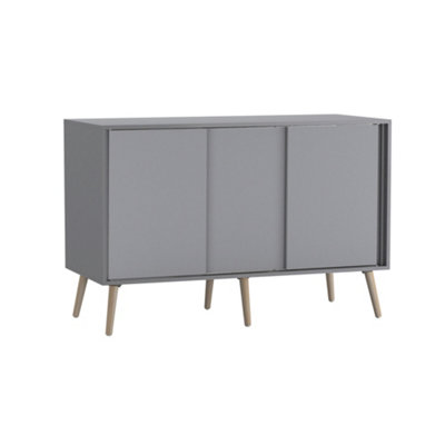 Urbn-Living 3-Door Sliding Cabinet Sideboard Carcass With Doors Storage Organiser Home Cupboard Beech Wooden Legs Grey
