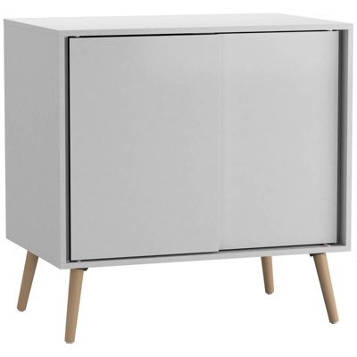 Urbn-Living 2-Door Sliding Chest Cabinet Sideboard Carcass Closet Storage Cupboard Organiser With Beech Legs White