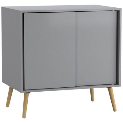 B&Q -  Urbnliving 2-Door Sliding Chest Cabinet Sideboard Grey Carcass Closet Storage Cupboard Organiser With Pine Legs