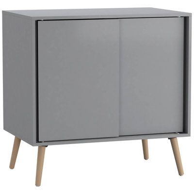 Urbn-Living 2-Door Sliding Chest Cabinet Sideboard Carcass Closet Storage Cupboard Organiser With Beech Legs Grey
