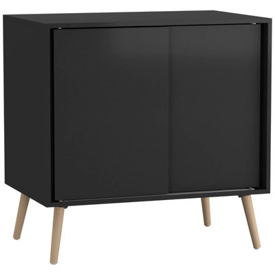 B&Q -  Urbnliving 2-Door Sliding Chest Cabinet Sideboard Black Carcass Closet Storage Cupboard Organiser With Beech Legs