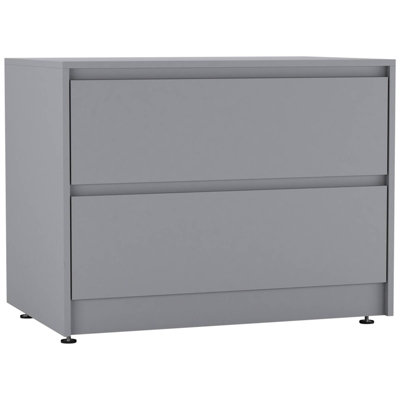 Urbn-Living Urbnliving 60Cm Height 2 Drawer Grey Chest Dresser Sideboard Storage Cabinet Unit W/ Adjustable Feet Bedroom