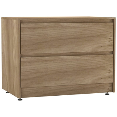 Urbn-Living Urbnliving 60Cm Height 2 Drawer Oak Chest Dresser Sideboard Storage Cabinet Unit W/ Adjustable Feet Bedroom