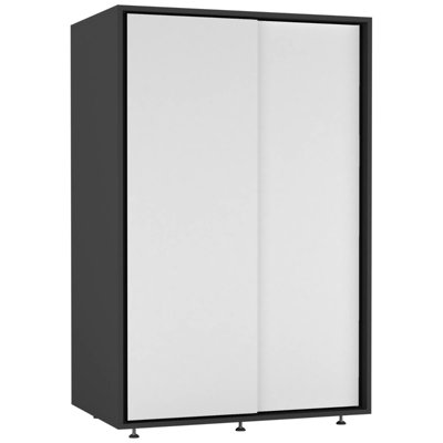 Urbn-Living Urbnliving 120Cm Height Black Carcass With 2 White Sliding Doors Wardrobe Bedroom Storage Closet Hanging Rail Cupboard Unit from B&Q