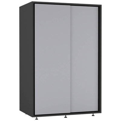 Urbn-Living Urbnliving 120Cm Height Black Carcass With 2 Grey Sliding Doors Wardrobe Bedroom Storage Closet Hanging Rail Cupboard Unit from B&Q