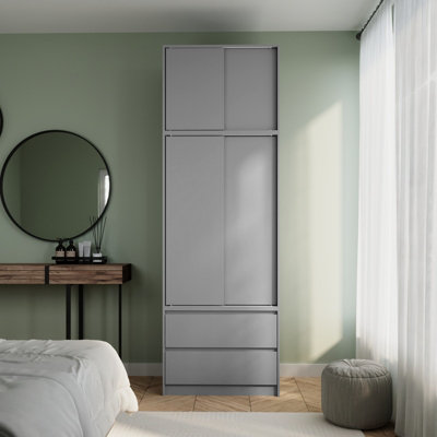 Urbn-Living Urbnliving 240Cm Height Grey Carcass With 2 Sliding Grey Doors Wardrobe Bedroom Storage Closet Hanging Rail Cupboard Unit from B&Q