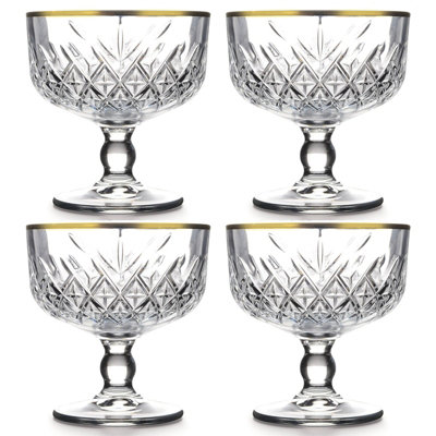 Queensway Home and Dining Queensway Home & Dining Ice Cream Sundae Dessert Fruit Cocktail Footed Bowls Cups W/ Gold RimSet Of 4