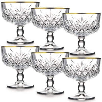 Queensway Home and Dining Queensway Home & Dining Ice Cream Sundae Dessert Fruit Cocktail Footed Bowls Cups W/ Gold RimSet Of 6