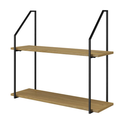 B&Q -  Urbnliving Modern Geometric Wall Mounted Shelf Style Steel Frame RackWild Oak 60X20X52Cm