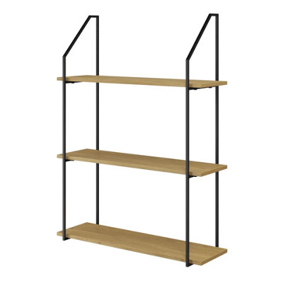 B&Q -  Urbnliving Modern Geometric Wall Mounted Shelf Style Steel Frame Rack -Wild Oak 60X20X80Cm