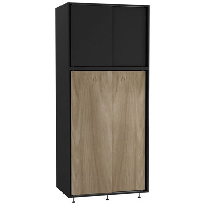 Urbn-Living Urbnliving 180Cm Height Black Carcass With 4 Sliding Oak Doors Wardrobe Bedroom Storage Closet Hanging Rail Cupboard Unit from B&Q