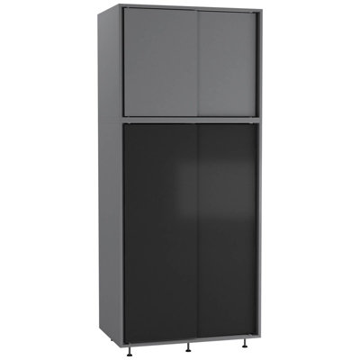 Urbn-Living Urbnliving 180Cm Height Grey Carcass With 4 Sliding Black Doors Wardrobe Bedroom Storage Closet Hanging Rail Cupboard Unit from B&Q