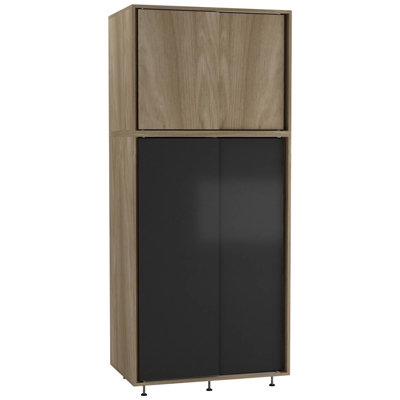 Urbn-Living Urbnliving 180Cm Height Oak Carcass With 4 Sliding Black Doors Wardrobe Bedroom Storage Closet Hanging Rail Cupboard Unit from B&Q