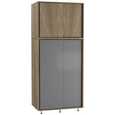 Urbn-Living Urbnliving 180Cm Height Oak Carcass With 4 Sliding Grey Doors Wardrobe Bedroom Storage Closet Hanging Rail Cupboard Unit from B&Q