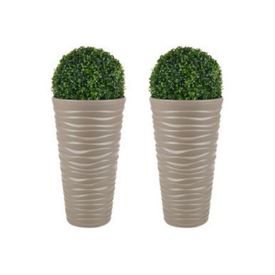 B&Q -  Light BrownSet Of 2Slim Plastic Round Flower Pot With Inserts52X29.6X29.6Cm