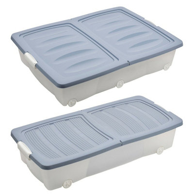 Urbn-Living Light BlueSet Of 2 40 Litre Under Bed Storage Wheeled Box from B&Q