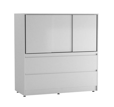 B&Q -  Urbnliving 120Cm Height 3 Sliding Door 4 Drawer White  Bedside Cabinet Storage End Unit Bedroom Furniture