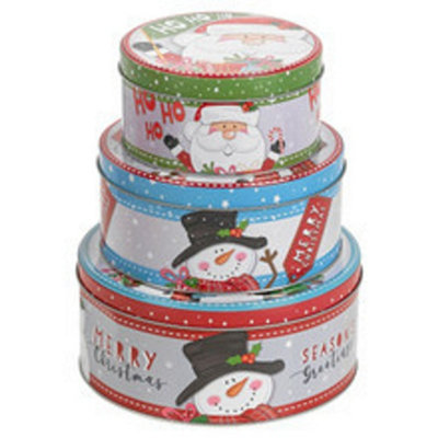 Urbn-Living Santa Snowman RoundRound Shape Christmas Cookie Tin Set from B&Q