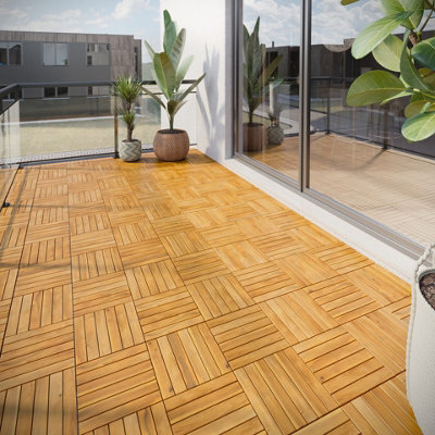 Urbn-Living Urbnliving 6 Slat Interlocking Acacia Hard Wood Teak Color Deck Tiles Outdoor Flooring Garden Patio Balcony from B&Q
