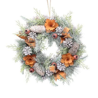 Urbn-Living Urbnliving 34Cm Orange & White  Wreath Festive Decoration With Jute Hanger Traditional Pinecone Décor from B&Q