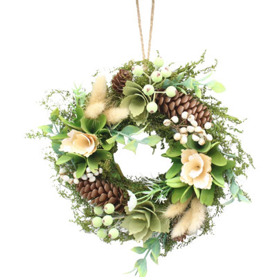 Urbn-Living Urbnliving 34Cm Green Brown & White Hanging Door Wreath Round Spring Easter Christmas Wall Décor Traditional Festive from B&Q