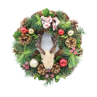 Urbn-Living Urbnliving Christmas Wreath 30Cm With Woodland Animal Figurine Reindeer Traditional Festive Decoration For Door Wall Table Home from B&Q