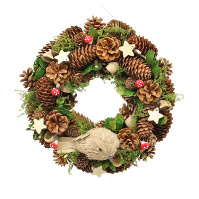 Urbn-Living Urbnliving Christmas Wreath 30Cm With Woodland Animal Figurine Bird Traditional Festive Decoration For Door Wall Table Home from B&Q