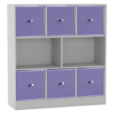 B&Q -  WhiteLilacAsymmetrical 8 Cube Bookcase Unit W/ 6 Drawer Inserts