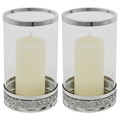 Urbn-Living Urbnliving 21Cm Hestia Clear Glass Candle Tealight Pillar Holder Diamante Base Home DécorSet Of 2 from B&Q
