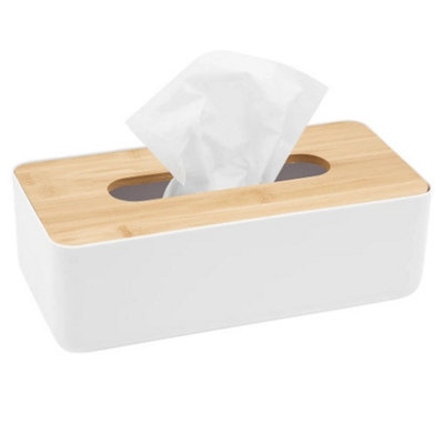 Urbn-Living White Desktop Tissue Napkin Box Storage Holder Dispenser W/ Bamboo Lid Bathroom from B&Q