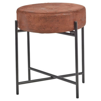 B&Q -  Brown Faux Leather Stool Round Padded Seat Dressing Table Chair Metal Legs
