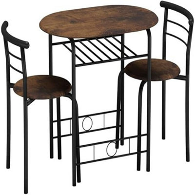 B&Q -  3 Pcs Dining Table 2 Chairs Set Kitchen Breakfast Furniture Compact Space SavingRustic Brown