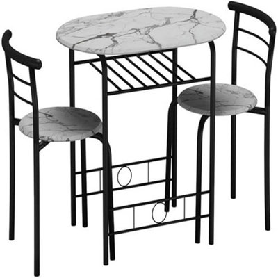 B&Q -  3 Pcs Dining Table 2 Chairs Set Kitchen Breakfast Furniture Compact Space SavingWhite Marble