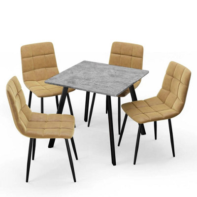 Urbn-Living Urbnliving 80Cm Concrete Table With 4 Curley Yellow Velvet Chairs from B&Q